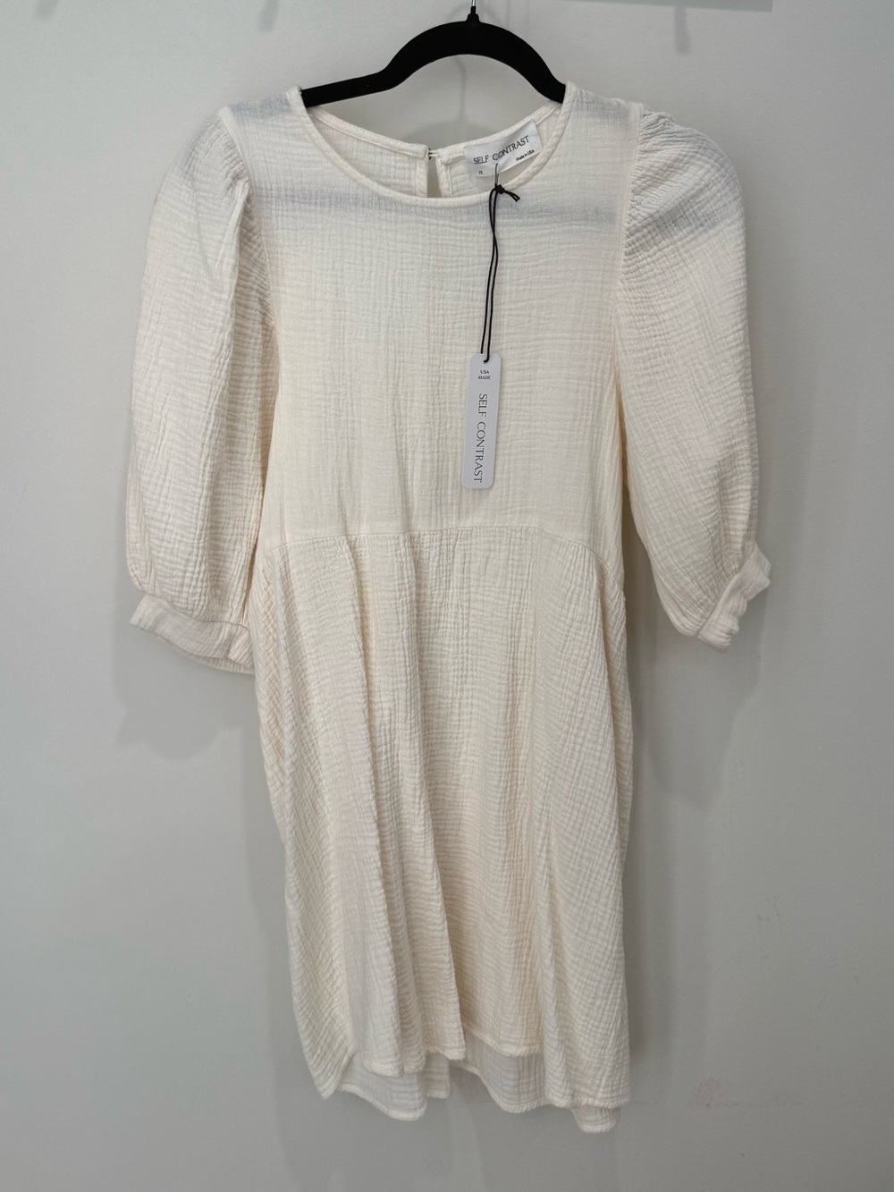 Self Contrast Ivory Gauze Puff Sleeve Mini Dress XS NWT